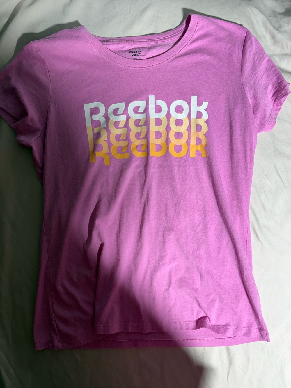 Reebok Women’s Pink Short-Sleeve Logo Tee with Yellow & White Graphic